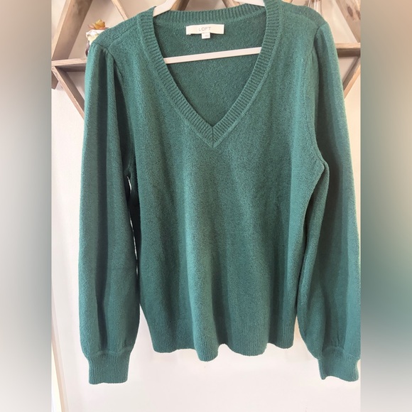 Loft Green V-Neck Sweater. Women’s size large. - Picture 2 of 7